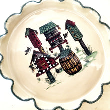Load image into Gallery viewer, Vintage Home & Garden Party Birdhouse Stoneware Pie Dish – Deep Fluted, Oven-Safe Beauty for Your Cherished Home
