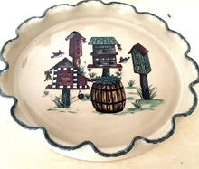 Load image into Gallery viewer, Vintage Home & Garden Party Birdhouse Stoneware Pie Dish – Deep Fluted, Oven-Safe Beauty for Your Cherished Home