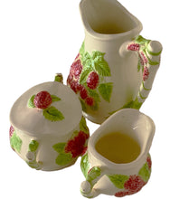 Load image into Gallery viewer, Vintage Sugar Bowl with lid, Pitcher, and Creamer Set  (3pieces) with Embossed Pink Flowers