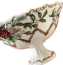 Load image into Gallery viewer, Vintage Ceramic Pedestal Bowl – Hand Painted Holiday Floral Decor