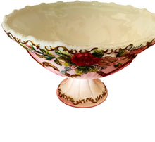 Load image into Gallery viewer, Vintage Ceramic Pedestal Bowl – Hand Painted Holiday Floral Decor