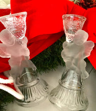 Load image into Gallery viewer, Vintage Frosted Glass Angel Taper Candle Holders, Pair