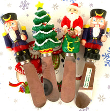 Load image into Gallery viewer, Treasures by Tawanna Holiday Resin Handle Cheese Spreader Set - Vintage Santa & Nutcracker Decor