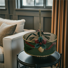 Load image into Gallery viewer, Vintage Holiday Basket Green and Bronze-Tone with Rope Handle