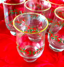 Load image into Gallery viewer, Treasures by Tawanna Pre-loved Holly Berry Painted Stemless Wine Goblets, Set of 6