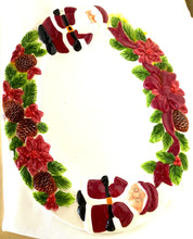 Load image into Gallery viewer, Vintage Publix Santa & Mrs. Claus Ceramic Serving Tray, 13" Red & White Oval Holiday Platter