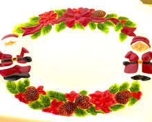 Load image into Gallery viewer, Vintage Publix Santa & Mrs. Claus Ceramic Serving Tray, 13" Red & White Oval Holiday Platter