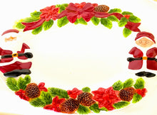 Load image into Gallery viewer, Vintage Publix Santa & Mrs. Claus Ceramic Serving Tray, 13" Red & White Oval Holiday Platter