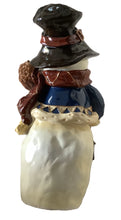 Load image into Gallery viewer, Pre-Loved Ceramic Glazed Snowman with Scarf, Broom & Lantern, 15" Tall