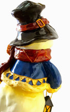 Load image into Gallery viewer, Pre-Loved Ceramic Glazed Snowman with Scarf, Broom & Lantern, 15" Tall