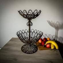 Load image into Gallery viewer, Vintage 2-Tier Wrought Iron Countertop Basket – Elegant Fruit & Vegetable Storage for Your Unique Home