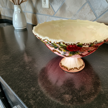 Load image into Gallery viewer, Vintage Ceramic Pedestal Bowl – Hand Painted Holiday Floral Decor