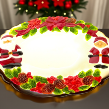 Load image into Gallery viewer, Vintage Publix Santa & Mrs. Claus Ceramic Serving Tray, 13" Red & White Oval Holiday Platter