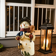 Load image into Gallery viewer, Pre-Loved Ceramic Glazed Snowman with Scarf, Broom & Lantern, 15" Tall