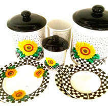 Load image into Gallery viewer, Vintage Sunny Sunflower Canister Set - 11 pieces- Checkered Print