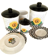 Load image into Gallery viewer, Vintage Sunny Sunflower Canister Set - 11 pieces- Checkered Print