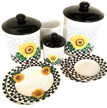 Load image into Gallery viewer, Vintage Sunny Sunflower Canister Set - 11 pieces- Checkered Print