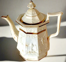 Load image into Gallery viewer, Antique Early Victorian Teapot with Lid White/Gold Tone 10"