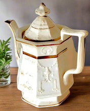 Load image into Gallery viewer, Antique Early Victorian Teapot with Lid White/Gold Tone 10"