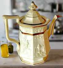 Load image into Gallery viewer, Antique Early Victorian Teapot with Lid White/Gold Tone 10"