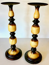 Load image into Gallery viewer, Tall Yellow Distressed Bohemian-style Candle Holders (2) Three Hands