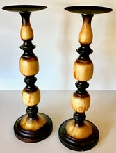 Load image into Gallery viewer, Tall Yellow Distressed Bohemian-style Candle Holders (2) Three Hands