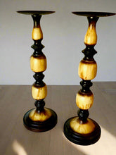 Load image into Gallery viewer, Tall Yellow Distressed Bohemian-style Candle Holders (2) Three Hands
