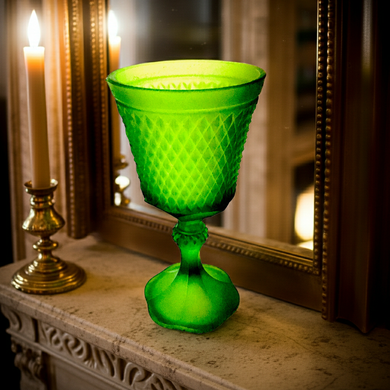 Vintage Emerald Green Tiara Glass Chalice – One of a kind 11