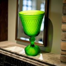 Load image into Gallery viewer, Vintage Emerald Green Tiara Glass Chalice – One of a kind 11&quot; Tall Pre-Loved Home Decor Vase