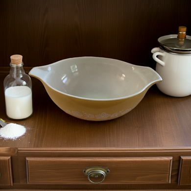 Pyrex Vintage Butterfly Flower Gold Patterned Mixing Bowl, #444