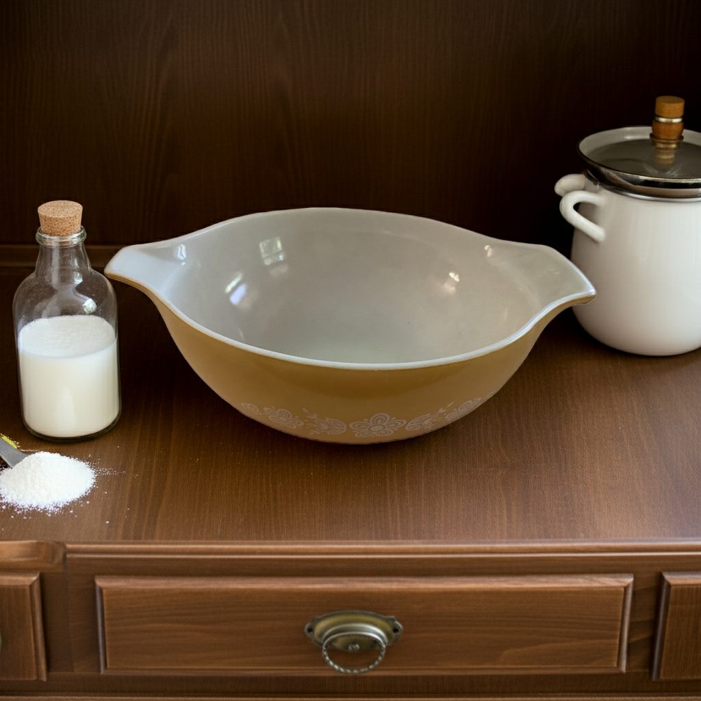 Pyrex Vintage Butterfly Flower Gold Patterned Mixing Bowl, #444
