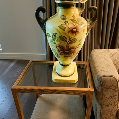 Treasures by Tawanna Vintage Urn Vase - Hand-Painted Chartreuse Floral Decor