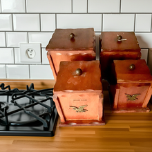 Load image into Gallery viewer, Vintage Early American Eagle Pine Wood Kitchen Canister Set - 8 pieces