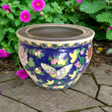 Asian Chinoiserie Vintage Floral Planter Bowl.