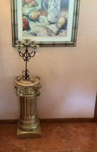 Vintage 5 Arm Tall Wrought Iron Tabletop Candelabra with White Globes
