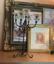 Load image into Gallery viewer, Vintage 5 Arm Tall Wrought Iron Tabletop Candelabra with White Globes
