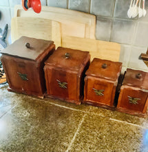 Load image into Gallery viewer, Vintage Early American Eagle Pine Wood Kitchen Canister Set - 8 pieces