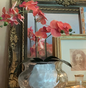 Vintage Clear Glass Scalloped Edge Bowl with PH Engraving