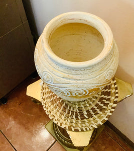Vintage Hand-Carved Stoneware Vase – Tan Bronze Art