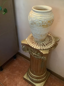Vintage Hand-Carved Stoneware Vase – Tan Bronze Art