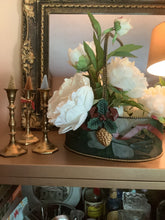 Load image into Gallery viewer, Vintage Holiday Basket Green and Bronze-Tone with Rope Handle