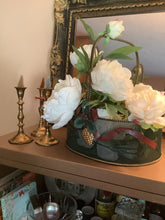 Load image into Gallery viewer, Vintage Holiday Basket Green and Bronze-Tone with Rope Handle