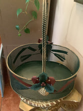 Load image into Gallery viewer, Vintage Holiday Basket Green and Bronze-Tone with Rope Handle