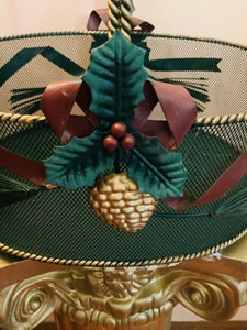 Vintage Holiday Basket Green and Bronze-Tone with Rope Handle