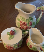 Load image into Gallery viewer, Vintage Sugar Bowl with lid, Pitcher, and Creamer Set  (3pieces) with Embossed Pink Flowers