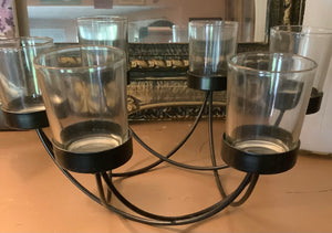 Vintage Candelabra Black with Six Clear Glass Candle Holders