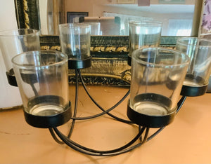 Vintage Candelabra Black with Six Clear Glass Candle Holders