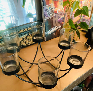 Vintage Candelabra Black with Six Clear Glass Candle Holders