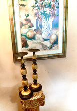 Load image into Gallery viewer, Tall Yellow Distressed Bohemian-style Candle Holders (2) Three Hands