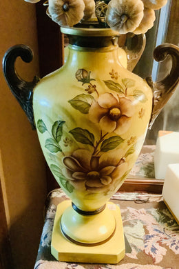 Treasures by Tawanna Vintage Urn Vase - Hand-Painted Chartreuse Floral Decor